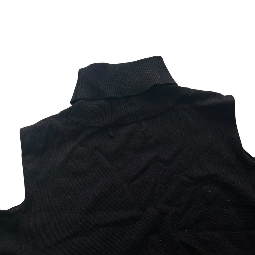 525 America Women Sz L Black Cold Shoulder Turtleneck Ribbed Knit Sweater Grunge - Picture 12 of 15